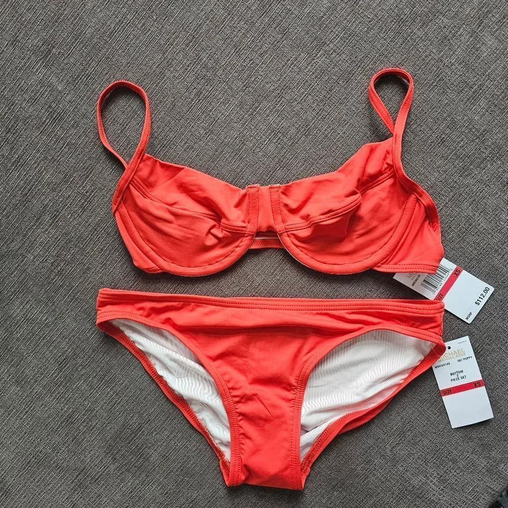 🆕️2025 Michael Kors Poppy 2 piece swim Balconet Top Matching hipster Bikini XS